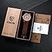 CUCOL Wooden Watches for Men Fashion Casual Watch Brown Cow Leather Strap Wood Watch with Box (Stripe)