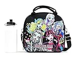 Monster High Lunch Box Carry Bag with Shoulder Strap and Water Bottle (BLACK)
