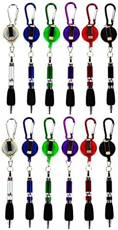 Spreezie Lot of 12 Carabiners Retractable Pens Key Chain Belt Clip Zip Reel Hook Ink Pen Colors