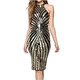 VIVOSKY Women's Plus-Size Dress Diamond Pattern Gauze Sequined Slim Bodycon Cocktail Dress