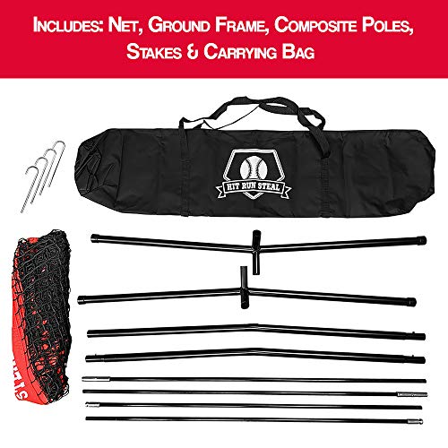 Hit Run Steal Baseball and Softball Large Mouth Hitting Net (Red) (Practice Net)