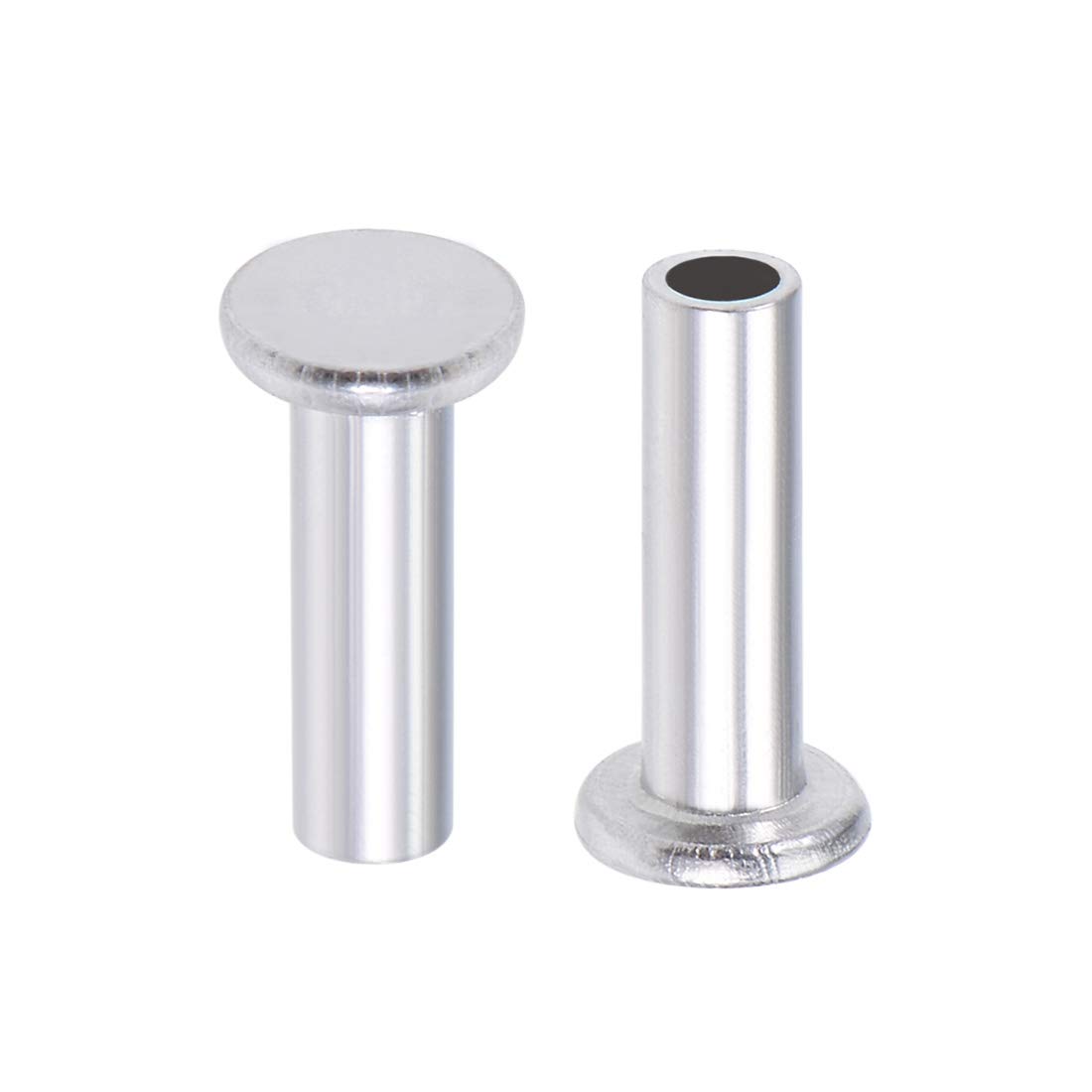 sourcing map 100 Pcs 3mm x 10mm Aluminum Flat Head Semi-Tubular Rivets Silver Tone