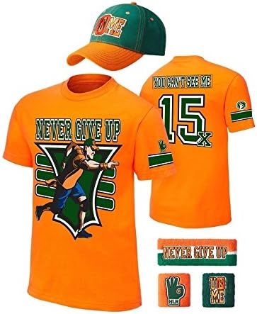 John Cena Kids 15x Orange Costume Hat T-shirt Wristbands Boys