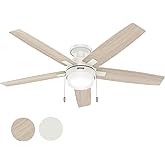 Hunter Fan 52 Inch White Indoor Ceiling Fan with Light and Pull Chain for Bedroom, Office, Kitchen, Living Room (Renewed)