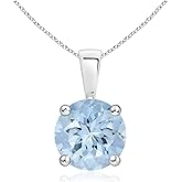 Angara Natural Aquamarine Solitaire Pendant for Women | Round Aquamarine Solitaire Pendant Necklace in 14K Solid Gold/Silver/Platinum With 18" Chain | March Birthday, Gemstone Jewelry Gift