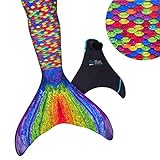 Fin Fun Mermaid Tail, Reinforced Tips, Monofin, Rainbow Reef, Size Child 8