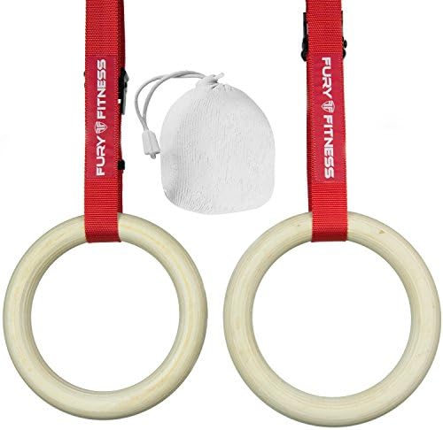 OLYMPIC RINGS bundled with CHALK BALL, Gymnastics and CrossFit, Made of Real High-Grade Wood, Use these Rings for Home or Gym Exercise Workouts