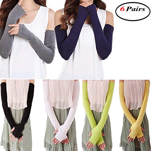 6 Pairs Women Cotton UV Protection Arm Warmer Long Fingerless Gloves Sleeves