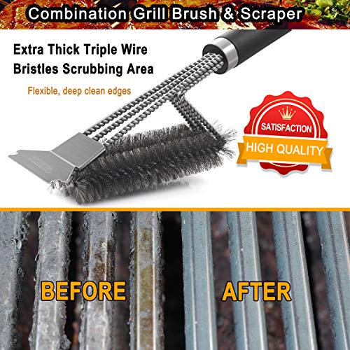 POLIGO Grill Brush and Scraper with Deluxe Handle - Safe Wire Stainless Steel BBQ Brush for Gas Infrared Charcoal Porcelain Grills - Best Gift BBQ Grill Cleaning Brush for Grill Wizard Grate Cleaner - Thumbnail 5