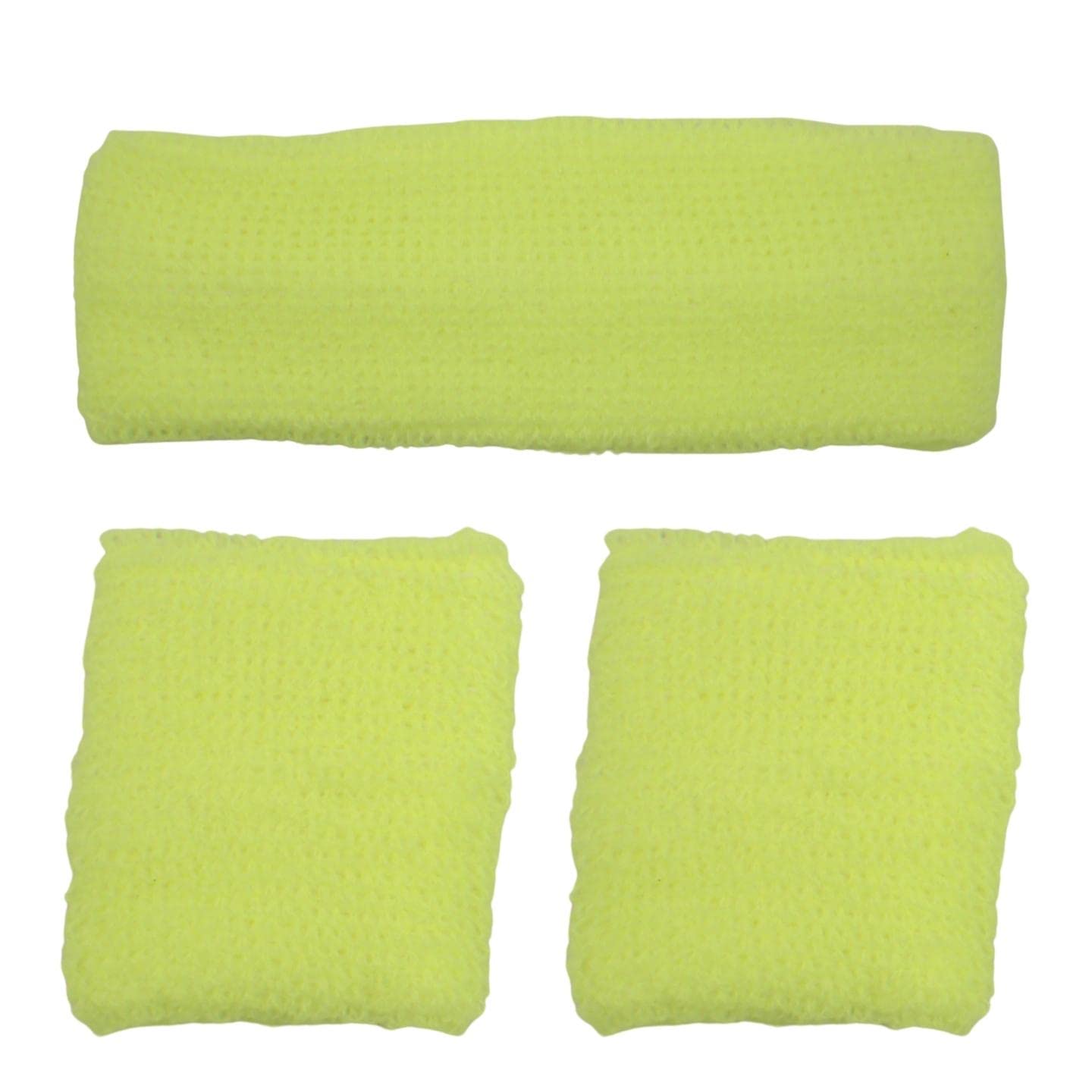 Topkids Accessories 3pcs Unisex Headbands & Wrist Sweatbands for Exercise Set, Colourful Headbands & Sweatbands for Adults & Kids Sports Bands, Fitness Accessories (Neon Yellow)