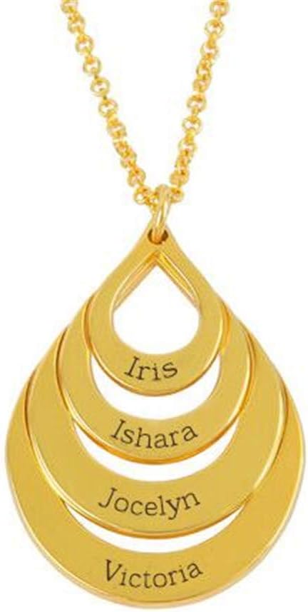 Godmoy Personalized Family Necklace Drop Sharp Mother Necklace Disc Engraved Pendant with 4 Names for Women