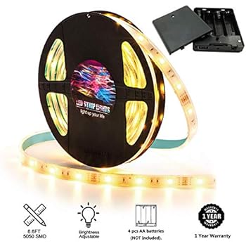 QIWOO Battery Powered LED Strip Lights, Warm White USB LED Light Strip Kit with 6.6FT(2M),SMD5050,Super Bright LED Tape Light