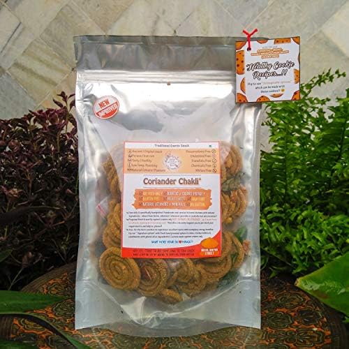 Golokadhaam Garden Greens (Andhra Pradesh) Gluten Free Coriander Chakli Snacks , Air Fried Snack, Healthy Indian Food and Snacks - 250 Grams Each (Pack of 2)