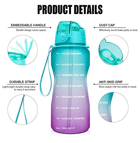 Giotto Large Half Gallon/64oz Motivational Water Bottle with Time Marker & Straw,Leakproof Tritan BPA Free Water Jug… - Image 2