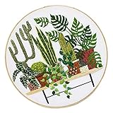 CUTICATE Pot Plant Pattern - Stamped Embroidery Kit with Embroidery Hoop 20cm for Beginners Starters DIY Sewing Crafts - EC001