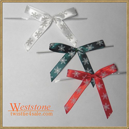 75pcs Snow Flake (3 Colors) Pre-tied Ribbon Bows for Cello Bag in Christmas Party