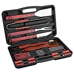 Cymas BBQ Set,18-Piece BBQ Grill Tool Kit with BBQ Tongs, Fork, Spatula, Grill Brush, All-purpose Knife, Basting Brush, 4 Skewers,8 Corn Holders in 1 Storage Case