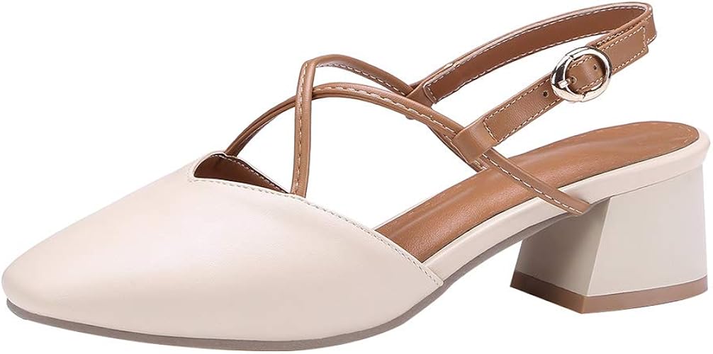 Amazon Kittcatt レディース バックストラップ パンプス ローヒール スクエアトゥ チャンキーヒール クロスストラップ シンプル靴 パンプス