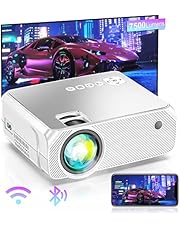 Mini WiFi Projector, 7500 Lumens Outdoor Portable Movie Projector, 200''/1080P Full HD Supported, LED Video Projector Compatible with HDMI, VGA, USB, Smartphone-White