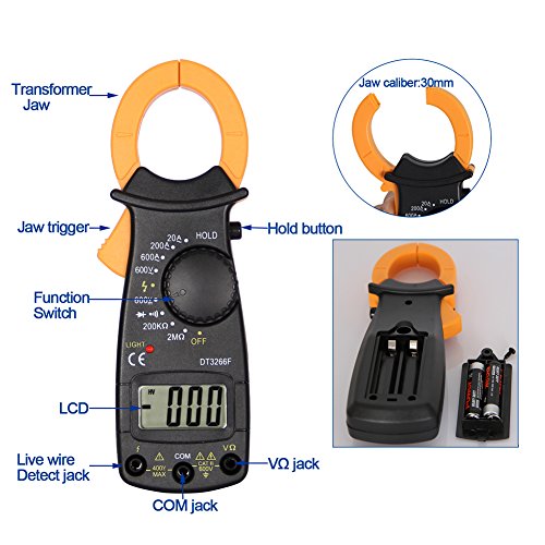 CactusAngui Portable Tester Mini Clamp Multimeter Fire Wire Identification Digital Ammeter Black - Thumbnail 2