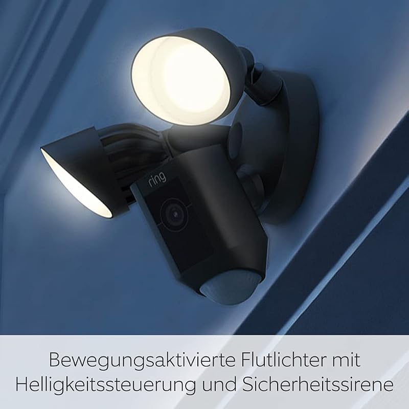 Flutlichtkamera Plus Kabel (Floodlight Cam Wired Plus) | Überwachungskamera aussen mit WLAN, HD-Video, LED-Flutlicht, Nachtsicht, Bewegungserfassung & Sirene | Alexa-kompatible Sicherheitskamera