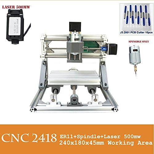 Purewords Mini Diy CNC2418 +500 mw Laser GRBL control, 3 Axis pcb pvb Milling machine, Wood Router Engraver CNC 2418