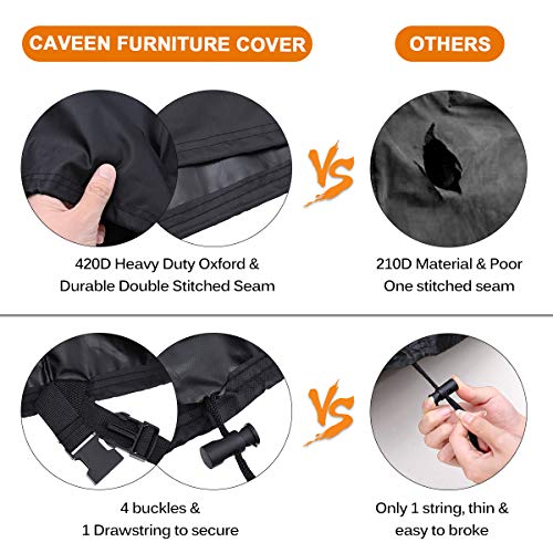 CAVEEN Patio Chair Covers, Waterproof Lounge Deep Seat Cover, 420D Heavy Duty Oxford Fabric Outdoor Patio Furniture Cover Stackable with Durable Double Stitching, 35" L x 38"W x 29"H, 2 Packs, Black - Thumbnail 4