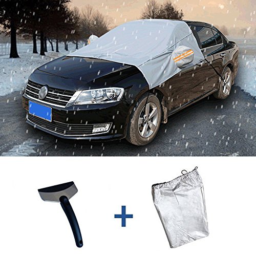 Windshield Protector Snow Cover with Ice Scraper and Free Storage Pouch, IC ICLOVER Ice Snow Sun Dust Frost Guard and Windproof Car Windshield Cover Fit for Cars, CRVs and SUVs