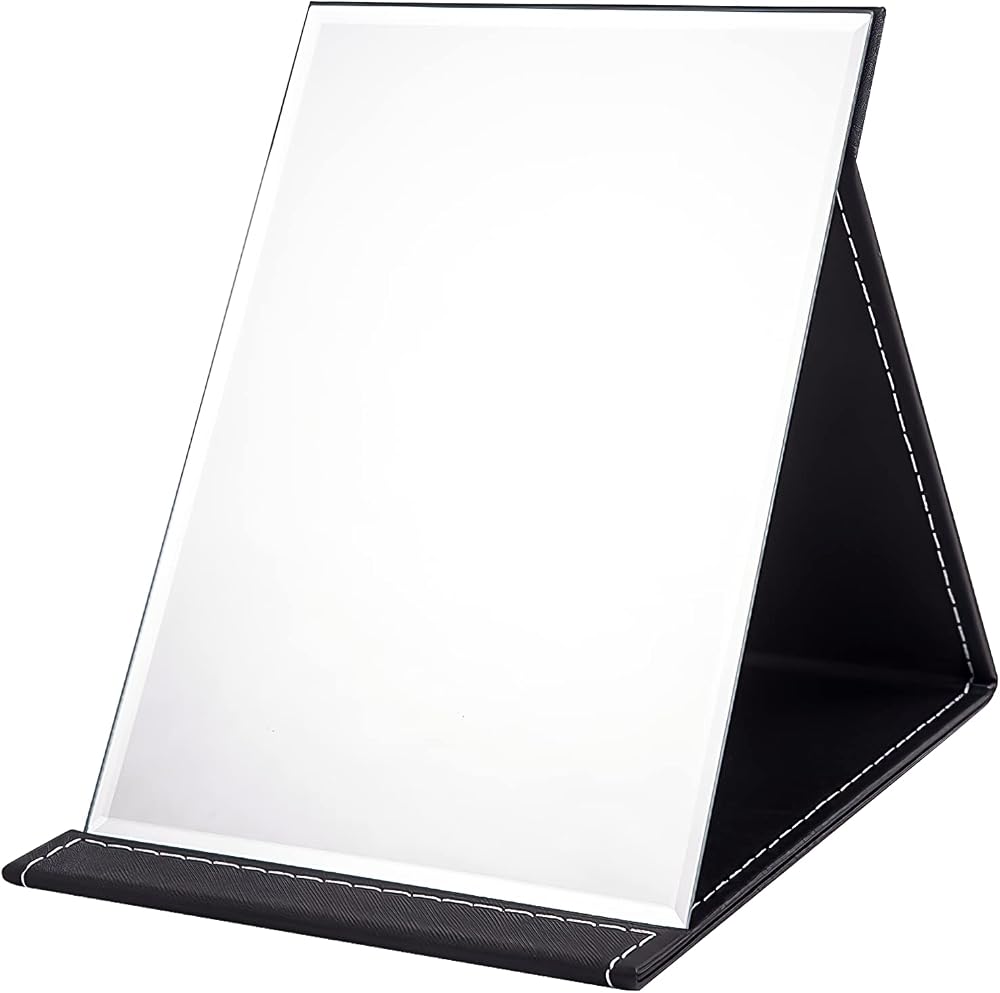 OWLKELA Portable Folding Mirror 21x15cm Black PU Leather Travel Vanity