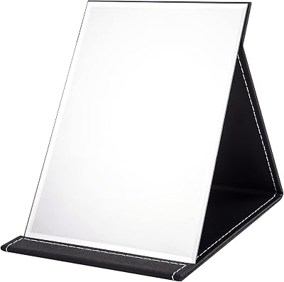 OWLKELA Portable Folding Mirror 21x15cm Black PU Leather Travel Vanity