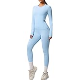 2 Piece Women’s Workout Set – Long Sleeve Athletic Top and High-Waisted Leggings