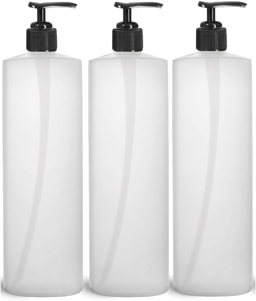 Waterproof Empty Bottles 16oz for Shampoo Conditioner Body Wash Plastic PET with White Pump Dispenser, Clear, Set of 6