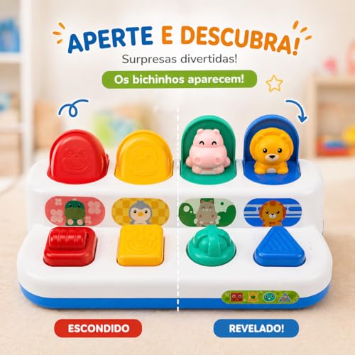 Brinquedo Montessori Infantil Esconde-Esconde Pop Up Interativo Educativo Sensorial para Bebês 1 ano+ (Bichinhos)