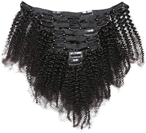 Afro Kinky Curly Clip In Human Hair Extensions For Black Women - 10 A 100% Brazilian Hair Natural Color Full Head Thick 4B 4C Clip in Hair Extensions 8 Pcs/Set (16" Clip in Hair, 120g Kinky Curly)