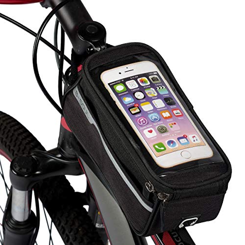 ORFORD Bike Bags Frame Waterproof Bicycle Phone Bag Waterproof Top Tube, Touch Screen Bike Mobile Phone Bags, Top Tube Phone Bag, Cycling Front Frame Bag iPhone 8 7 Plus 6s 6 Plus Below 6" (Black)