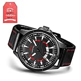 Menton Ezil Fashion Men's Sport Analog Watch Genunie Leather Luminous Hand Auto Date Wristwatches 30M Waterproof Quartz Watches for Man