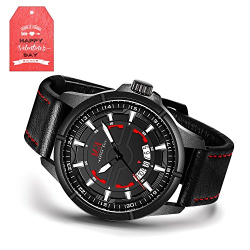 Menton Ezil Fashion Men's Sport Analog Watch Genunie Leather Luminous Hand Auto Date Wristwatches 30M Waterproof Quartz Watches for Man