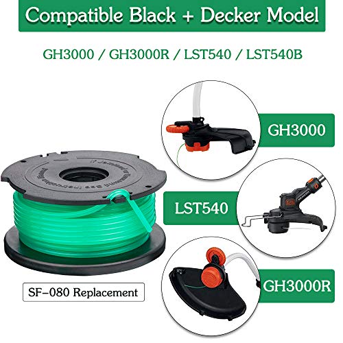 FutureWay String Trimmer Replacement Spool Line 0.08â€ GH3000 GH3000R LST540, Weed Eater String Autofeed Spool Line 20ft Compatible with Black Decker SF-080, Cordless Trimmer Edger Replacement (6 PCS)