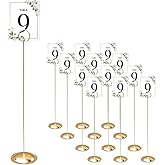 HOHIYA 12 Pack Table Number Holders 12 Inch Tall Brass Gold Place Card Holder Stands for Photos Menu Cards Food Signs Wedding