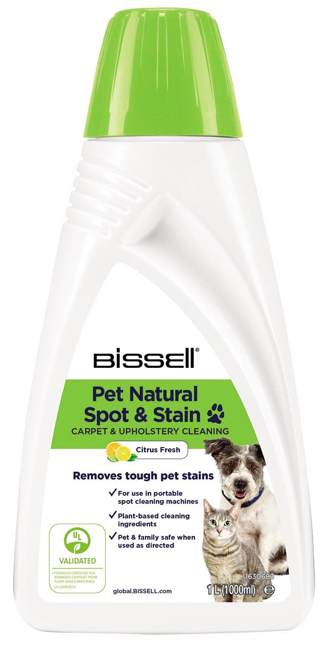 BISSELL Pet Natural Spot & Stain, Cleaning Solution for BISSELL SpotClean Portable Carpet Cleaners, For use on carpet, upholstery, area rugs and car interiors, 1L, 3370