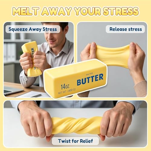 10in Giant Butter Squishy, Jumbo Big Butters 14oz Squeeze Stress Balls, Large Butter Stick Stress Relief Slow Rising Fun for Anxiety Relief Party Favors