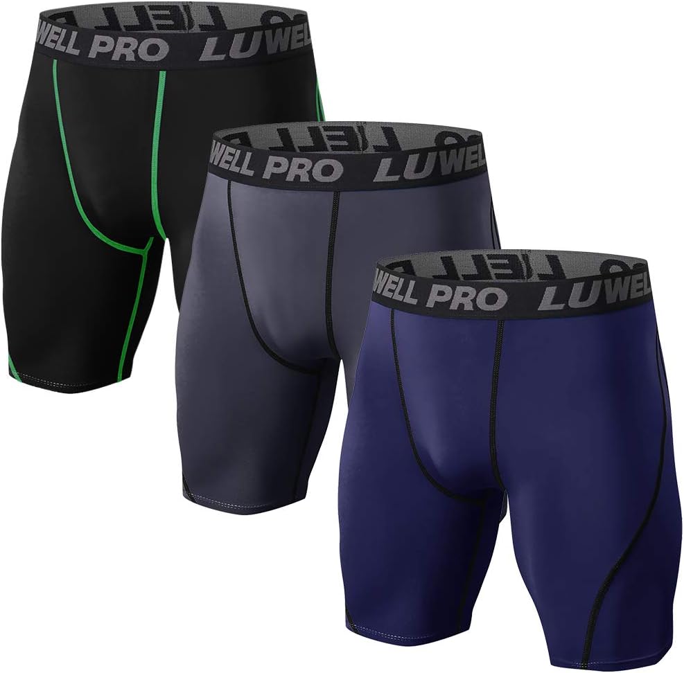 LUWELL PRO Men's 3 Pack Compression Shorts Baselayer Cool Dry Sports Tights Shorts for Running,Workout,Training