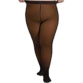 DancMolly Fleece Lined Tights Women Plus Size Fake Translucent Warm Thick Thermal Legging High Waisted Winter Sheer Pantyhose
