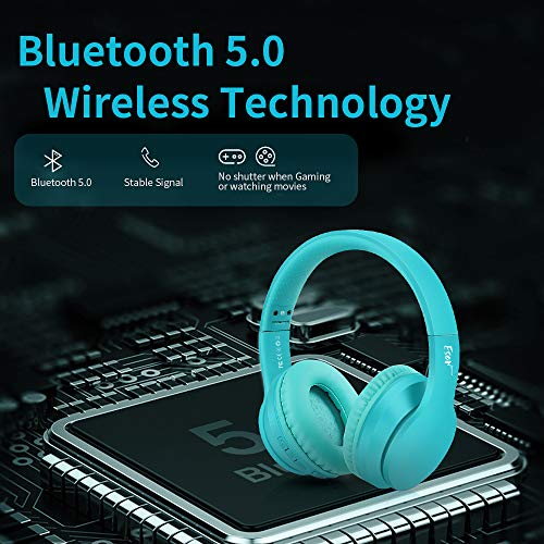 Bluetooth Headphones Over Ear, Comfortable Wireless Headphones, Rechargeable HiFi Stereo Headset, w/Wired Mode, CVC6.0 Microphone for Cellphone Online Class, Home Office, PC (Light Green)