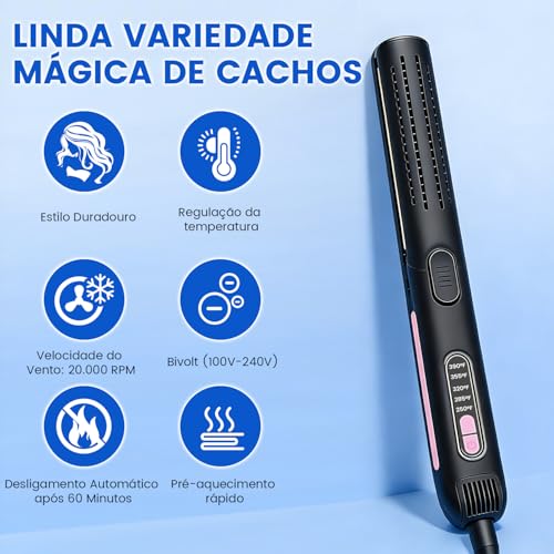 Chapinha Profissional, Com configuração de ar frio e placas flutuantes 3D, Configurações de 5 temperaturas, 15 Aquecimento rápido e desligamento automático seguro, Para todos os tipos de cabelo