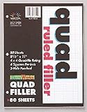 Norcom Quad Ruled Filler Sheets, 3-Hole Punched, 80