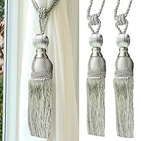 Zhenxigg Curtain Holdbacks Curtains Tiebacks Hanging Ball Tassels Tiebacks Fringe Ropes for Drapery Window Door Decorations,Set of 2 (Gray)