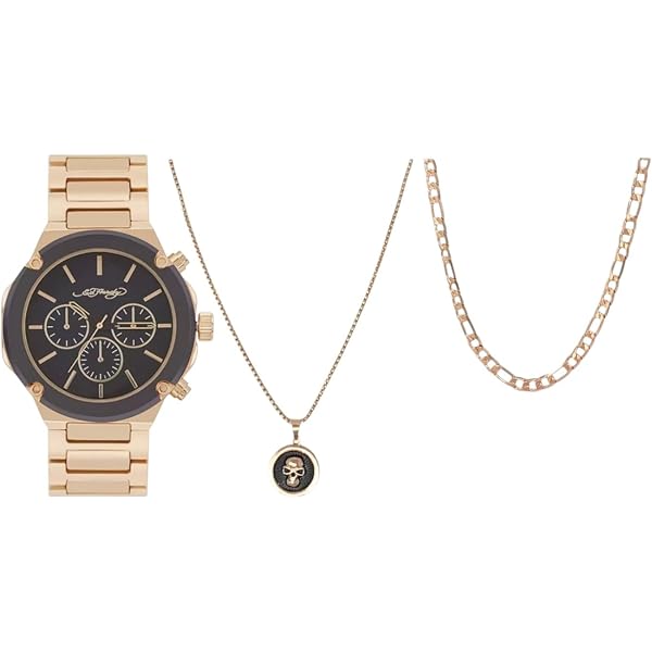 Amazon.com: ED HARDY Men's 3 Piece Gold Tone Watch and Necklace
