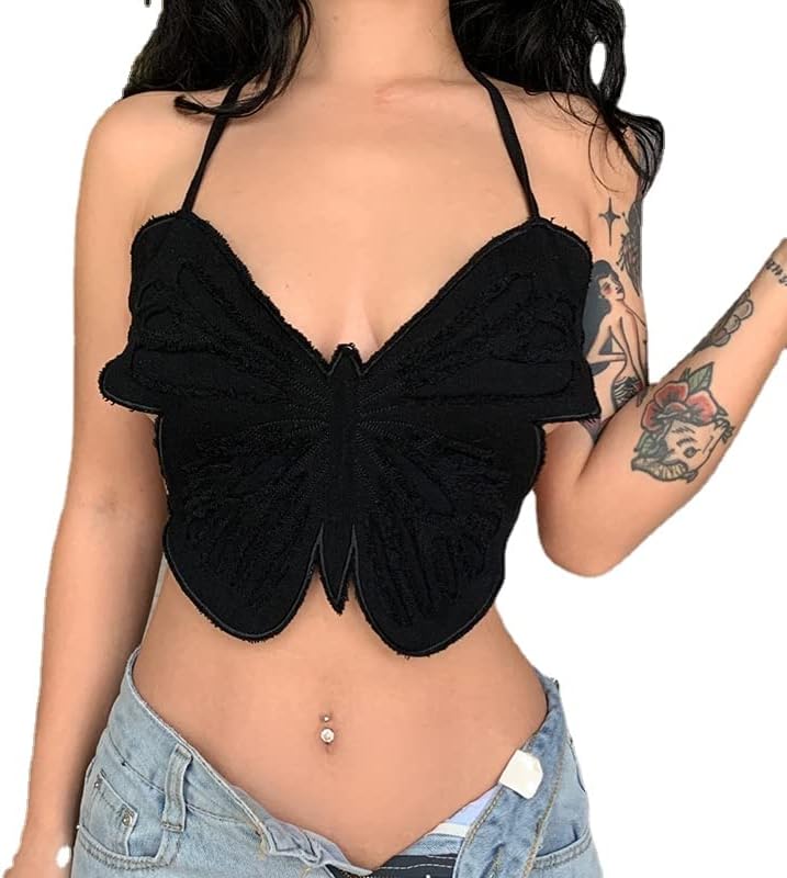 Amazon.com: Raboolion Women's Y2k Denim Butterfly Crop Tank Top