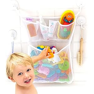 Tub Cubby Baby Bath Toy Storage for Bath Tub Toys – 14″ x 20″ Hanging Mesh Toy Holder with Suction & Adhesive Hooks – Bath Toy Organizer for Tub Toys for Toddlers 1-3 Years – Bathtub Toy Holder
